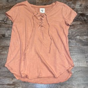 Billabong Pink Tie Front Short Sleeve Medium